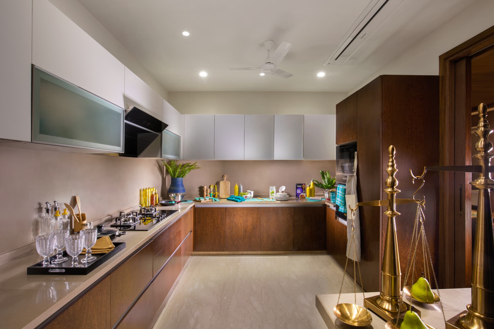Modern wood and stone kitchen interior